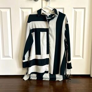 Topshop oversized strip shirt in black